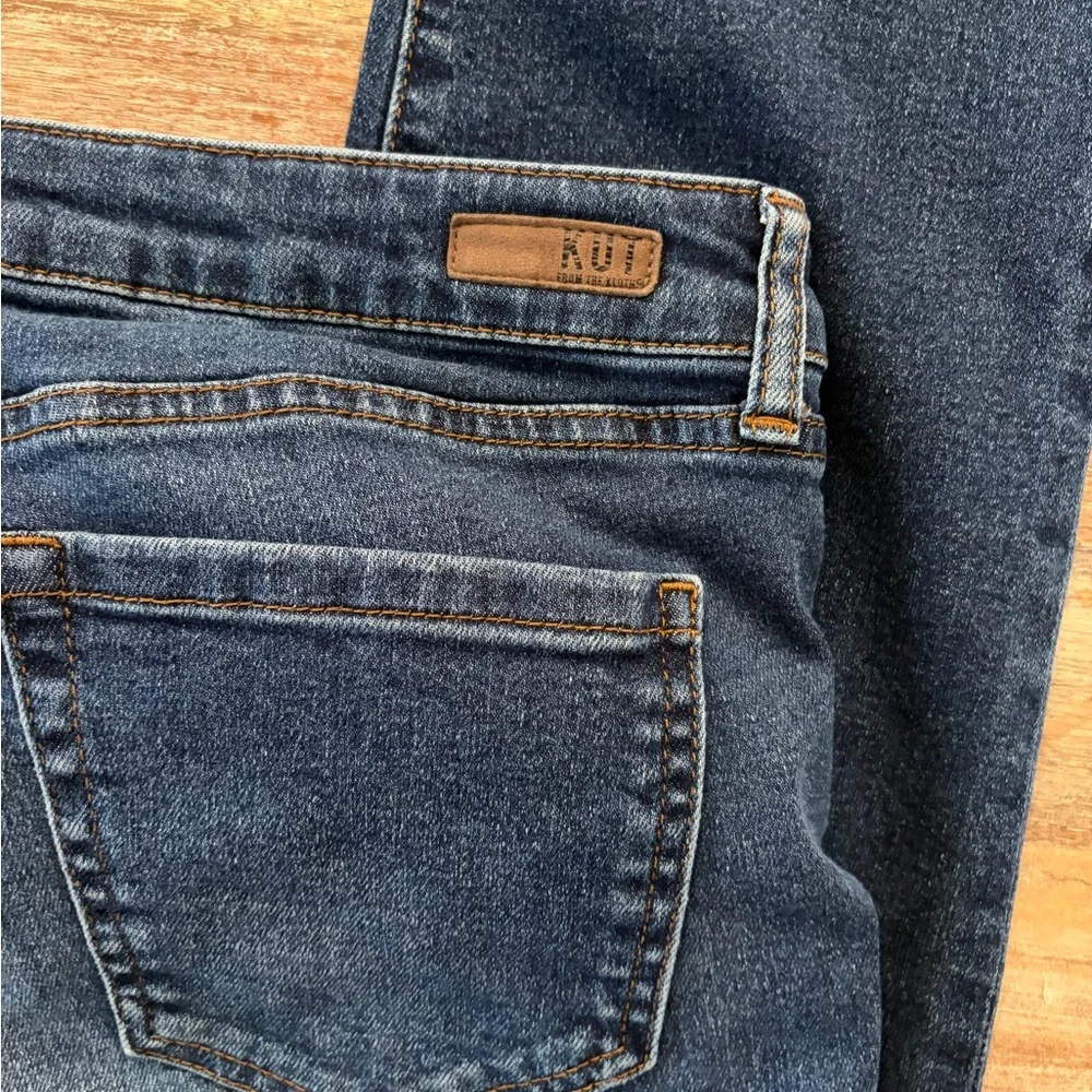 KUT from the Kloth Ankle Straight Leg Jeans Size 14 Dark Wash Cuffed Raw Hem